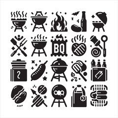 BBQ Decorative Icons Set Free vector print of BBQ set silhouette vector eps