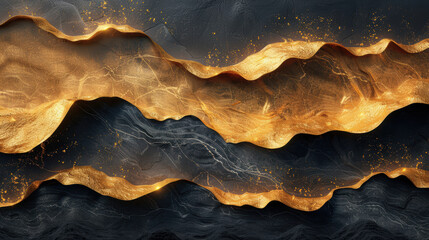 Obraz premium a dark, abstract landscape with molten gold flowing through it. 