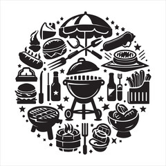 BBQ Decorative Icons Set Free vector print of BBQ set silhouette vector eps