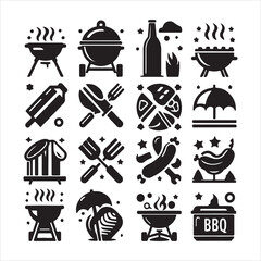 BBQ Decorative Icons Set Free vector print of BBQ set silhouette vector eps