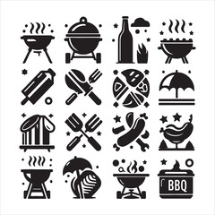 BBQ Decorative Icons Set Free vector print of BBQ set silhouette vector eps