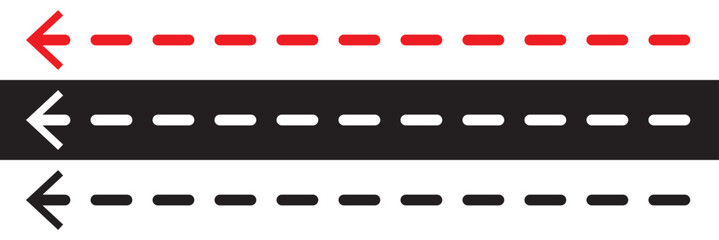Straight long vector arrow icon. Long dashed arrow icon.  isolated on white and black background. EPS 10