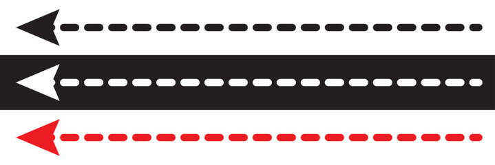 Straight long vector arrow icon. Long dashed arrow icon.  isolated on white and black background. EPS 10