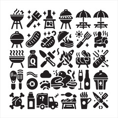 BBQ Decorative Icons Set Free vector print of BBQ set silhouette vector eps