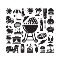 BBQ Decorative Icons Set Free vector print of BBQ set silhouette vector eps