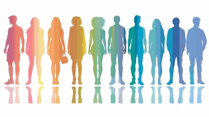 Illustrations of diverse people in full body silhouettes and random poses, highlighting gender and ethnic variety.