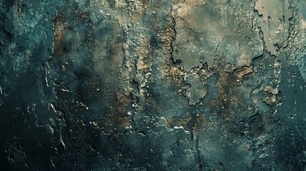 Obraz premium A close-up shot of a wall with an uneven, textured surface in shades of green and gold.