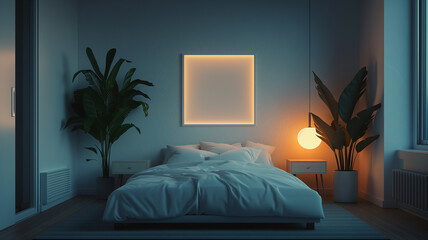 Minimalist Bedroom Luxury Art Placement with Empty Frame Mockup