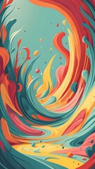 A colorful abstract painting with a lot of swirls and circles. The colors are bright and vibrant, creating a sense of energy and movement. The painting seems to be inspired by nature, with the waves