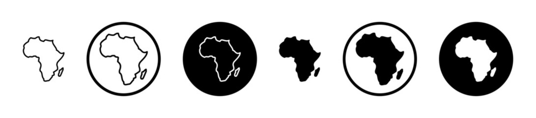 Earth africa black filled and outlined icon set