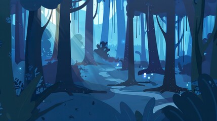 Enchanted forest flat design side view mystical theme animation Monochromatic Color Scheme 