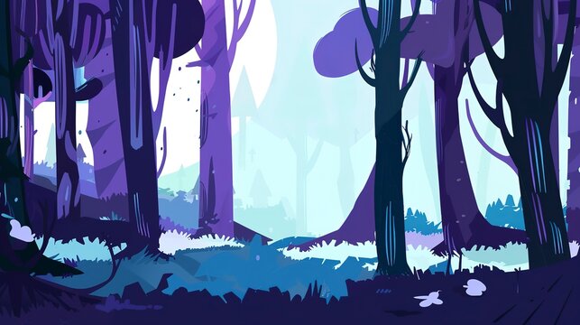 Enchanted forest flat design side view mystical theme animation Monochromatic Color Scheme 