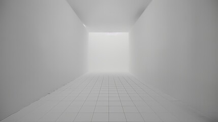 Abstract modern background with grid light effects and transparent wall, creating depth perspective in an empty room tunnel, featuring white gradient softness and glass-like style elements.
