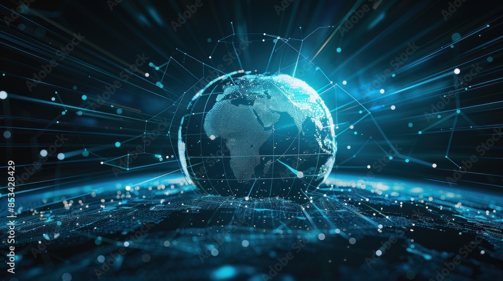 Poster global network connection. big data analytics and business concept, world map point and line composi