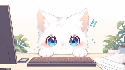 デスクワークをしているかわいい猫3