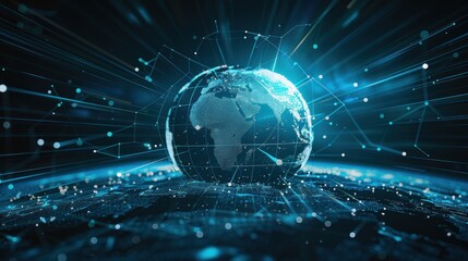 Obraz premium Global network connection. Big data analytics and business concept, world map point and line composition concept of global business