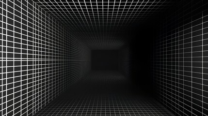 Abstract modern background with grid light effects and transparent wall, creating depth perspective in an empty room tunnel, featuring white gradient softness and glass-like style elements.