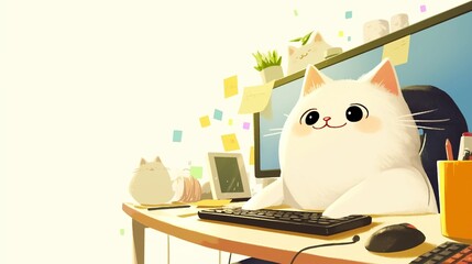 デスクワークをしているかわいい猫19