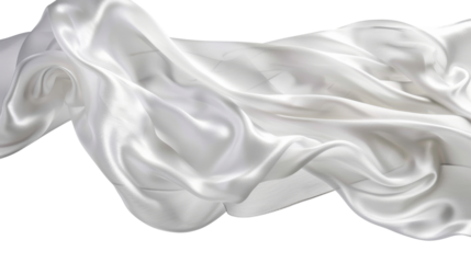 Flying white silk fabric on white background