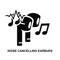 Noise cancelling earbuds icon. Hearing protection isolated on background vector illustration.