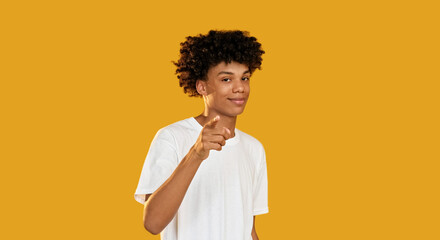 You pointing. Encouraging gesture. Confident smiling guy supporting showing approval isolated on...
