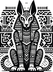 anubis egypt deity silhouete with Polynesian ethnic pattern illustration