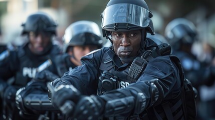 Fototapeta premium Police officers undergoing deescalation training