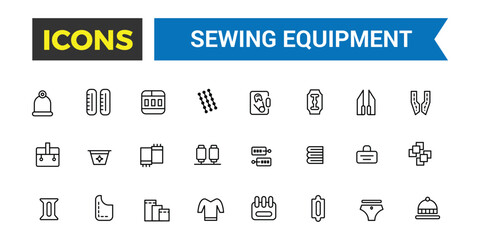 Sewing equipment and needlework icon set. Outline icons pack. Editable vector icon and illustration.