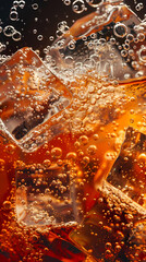 Soda bubbles and ice cubes background