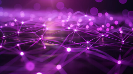Obraz premium A minimalist network of glowing purple nodes and lines that create abstract geometric shapes. 