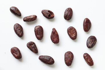 Cocoa beans isolated on white background 