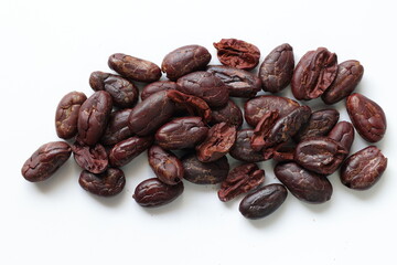 Cocoa beans isolated on white background 
