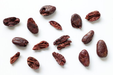 Cocoa beans isolated on white background 