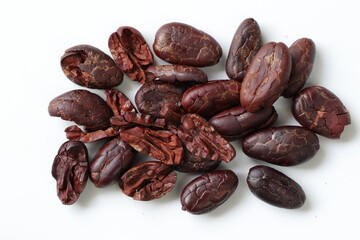 Cocoa beans isolated on white background 
