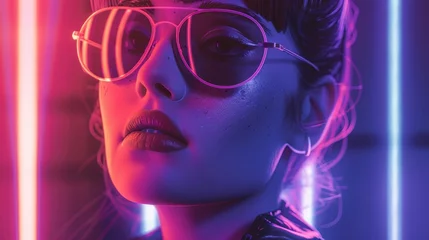 Retro space-themed illustration with a fashion model, combining 80s aesthetics with futuristic elements for a unique visual appeal © Purichaya