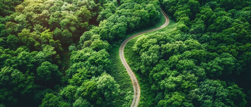 Scenic forest view with a snake-like road, representing the integration of sustainable practices and responsible development in ESG strategies