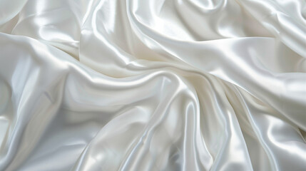 Obraz premium Shiny White Silk Fabric: Bridal Elegance - Close-Up Texture, Minimal Background - Luxurious and Reflective Wedding Material - High-Quality Silk Visuals - Stunning Bridal Photography
