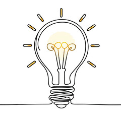 Light bulb continuous line art, Light bulb line art, Concept of idea emergence