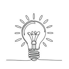 Light bulb continuous line art, Light bulb line art, Concept of idea emergence