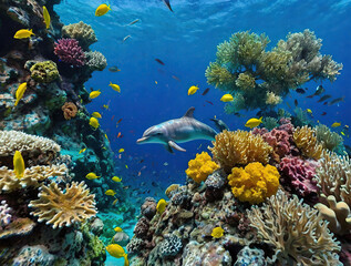 Dolphin Coral Colorful Fish Under the Sea
