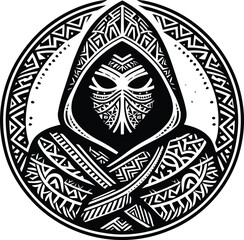  assasin silhouete with Polynesian ethnic pattern illustration