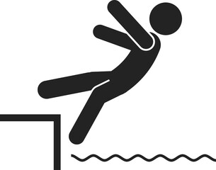 Isolated pictogram man falling from edge to water, for industrial and swimming pool safety sign label