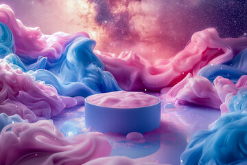 
Enveloped in pastel swirling galaxies amidst a starry and nebula-filled atmosphere, this surrealistic and imaginative background exudes a futuristic beauty from another world, perfect for beauty prod