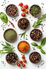 Healthy Organic Ingredients, Top Down View of Fresh Food Herbs Spices and Vegetables, Culinary Kitchen Concept Wallpaper, Menu Recipe Cookbook Background, Mise en place Photo Backdrop Design 
