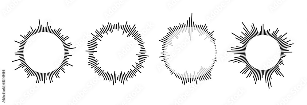 Aufkleber radial sound wave pattern collection. circular audio, music or voice icon set. round wavy equalizer 
