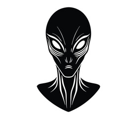Alien-head-on-white-background silhouette vector art illustration