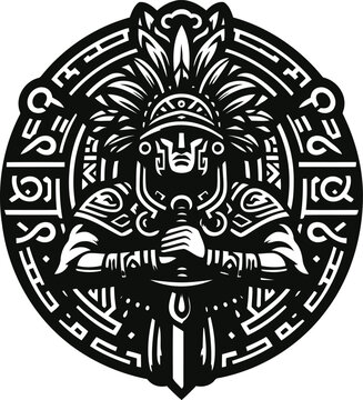 recommend clip art: aztec warrior in silhouete with celtic knot pattern illustration