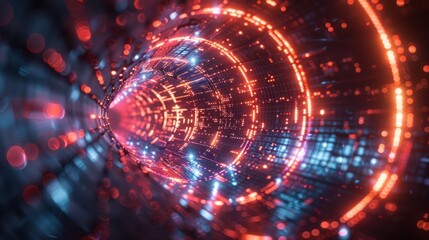 Fototapeta premium Abstract Digital Tunnel with Red and Blue Lights