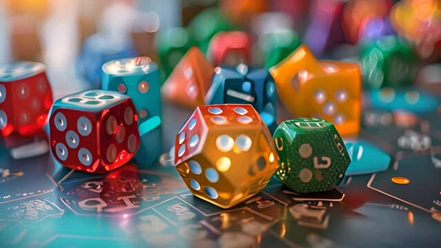 Colorful Polyhedral Dice on Board Game with Ai generated.
