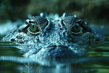 Obraz premium a crocodile's head emerging from tranquil waters. ai generative